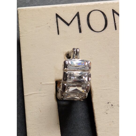 Monet Silver-Tone Hoop Earrings With Clear Cubic Zirconia Stones For Women - Picture 2 of 3